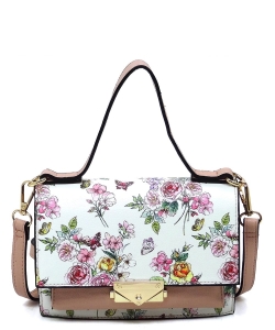Fashion Push Lock Flap Crossbody Bag PF705 BLUSH FLOWER